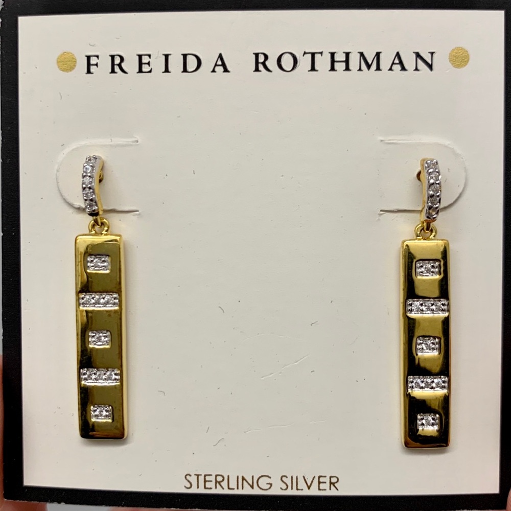 Freida Rothman 14KGold Clad CZ LinearDrop Earrings